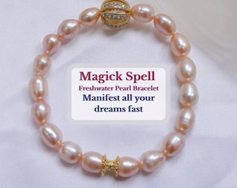 Love Spell Freshwater Pearl Manifestation Accelerator Bracelet | Magick luck amulet: &quot;The World&quot;