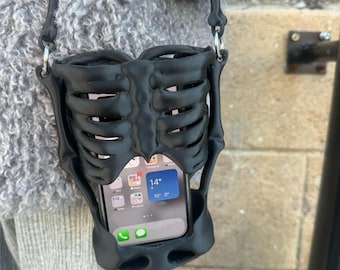 Skeleton Purse, Bone shoulder Bag, Gothic Handbag, Anatomical Art, 3D Printed Fashion, Unique Skeleton Accessory for Halloween, Ribcage Bag