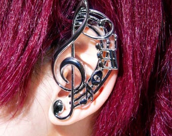 Musical Note Ear Cuff, Treble Clef Ear Wrap, Statement Jewelry, No Piercing Music Lover Gift, Gothic Violinist Earring 3D printed