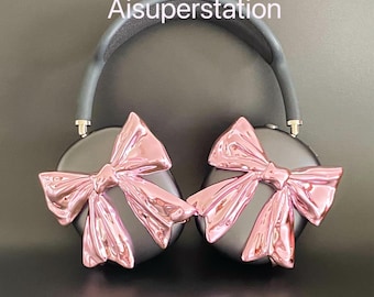Pink Bow AirPods Max Covers: 3D Printed Resin Headphone Accessory (Set of 2)