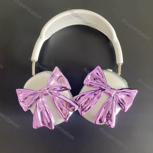 Purple bow AirPods Max cases, 3D printed AirPods Max covers, apple headphone accessories, apple headphone attachments, no headset included