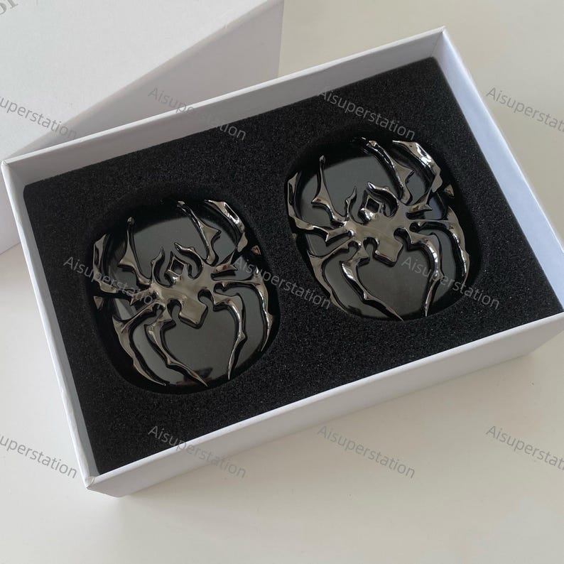 Metal Spider AirPods Max Covers: Chrome Metal spiders for Apple headphones, headphone attachments, AirPods Max accessories 2 black spiders