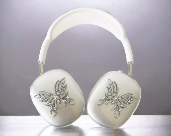 Silver Butterfly Airpods Max Covers: Chrome Headphone Accessories for apple headphones, AirPods Max attachments, AirPods Max accessory
