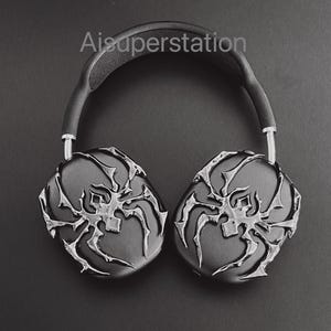 Black spider Airpods Max attachments, Airpods Max cases, Airpods Max outfit,  Airpods Max aesthetic, cyberpunk, futuristic, punk, chrome