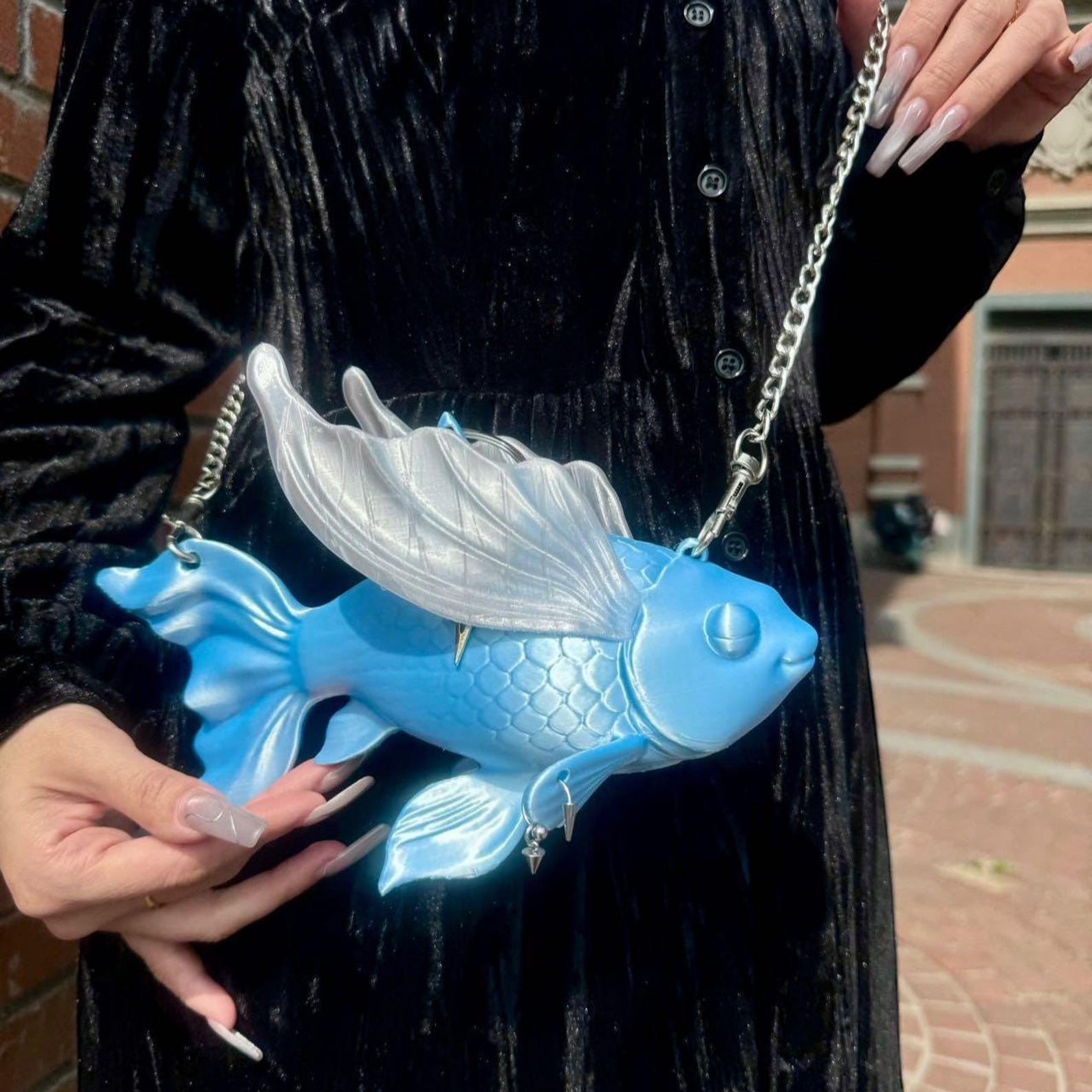 Fish Handbag Jinli Koi Fish Bag – 3D Printed Blue Flying Fish Purse – Iridescent ...