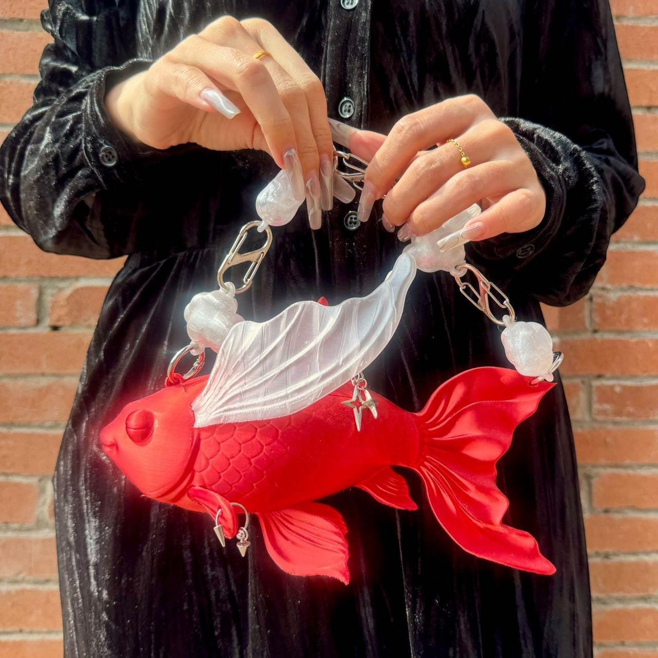 Fish Handbag Jinli Koi Fish Bag – 3D Printed Blue Flying Fish Purse – Iridescent ...