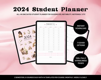 STUDENT Digital Planner, PINK, Digital Planner, Good Notes Planner, Ipad Planner, Monthly, Weekly, Semester, Girly Student Planner, Daily