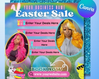 Easter Booking Flyer, Easter Special Flyer, Easter Sale, Spring Booking Flyer, Easter Books Open March Appointments Hair Braids Lashes Wigs