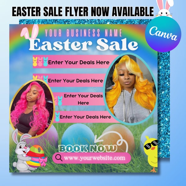 Easter Booking Flyer, Easter Special Flyer, Easter Sale, Spring Booking Flyer, Easter Books Open March Appointments Hair Braids Lashes Wigs