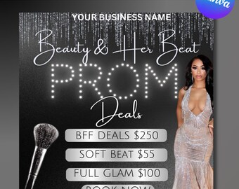 Prom 2024 Flyer, DIY Prom Beauty Makeup Artist ,Hair, Nail,Lash, Photography Sale MUA Prom Instagram Editable Canva Flyer