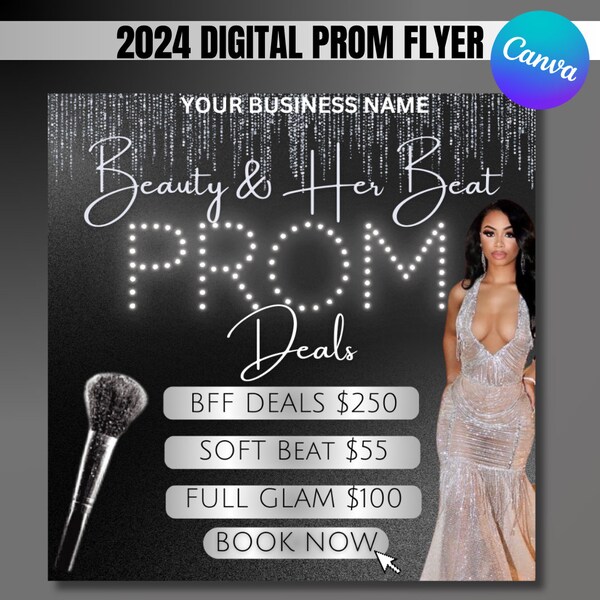 Prom 2024 Flyer, DIY Prom Beauty Makeup Artist ,Hair, Nail,Lash, Photography Sale MUA Prom Instagram Editable Canva Flyer