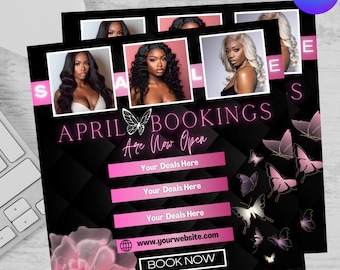 Booking Flyer, April Appointments Available Flyer, Spring Booking Flyer, April Books Open, Beauty Braids Lashes Hair MUA, DIY Canva