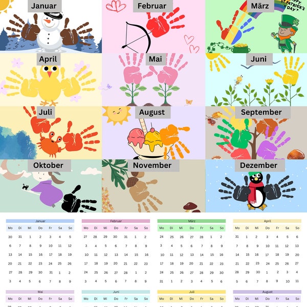 Handabdruck-Kalender 2025: Personalisierter Familienplaner, DIY Kunstprojekte, ideales Eltern-Geschenk. Einzigartig und liebevoll gestaltet