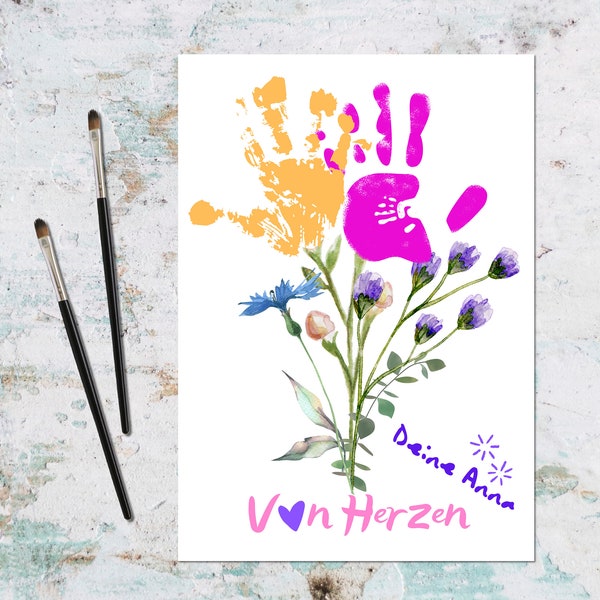 Kreative Geburtstags-Freude: DIY Blumen-Bouqet zum Ausdrucken für Kinderfüße und -hände | Handabdruck | Fußabdruck