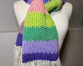 Hand knit scarf with fringe - soft double knit