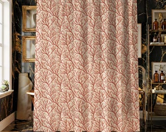 William Morris Print Shower Curtain Rust Red Willow Vine Pattern Vintage Arts Crafts Decor