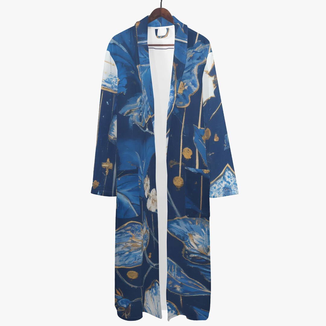 Mens Bathrobe Celestial Marbled Ocean Robe Blue Gold White Contemporary ...
