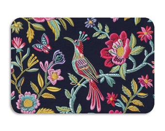 Floral Bird Bathroom Mat Folk Art Botanical Boho
