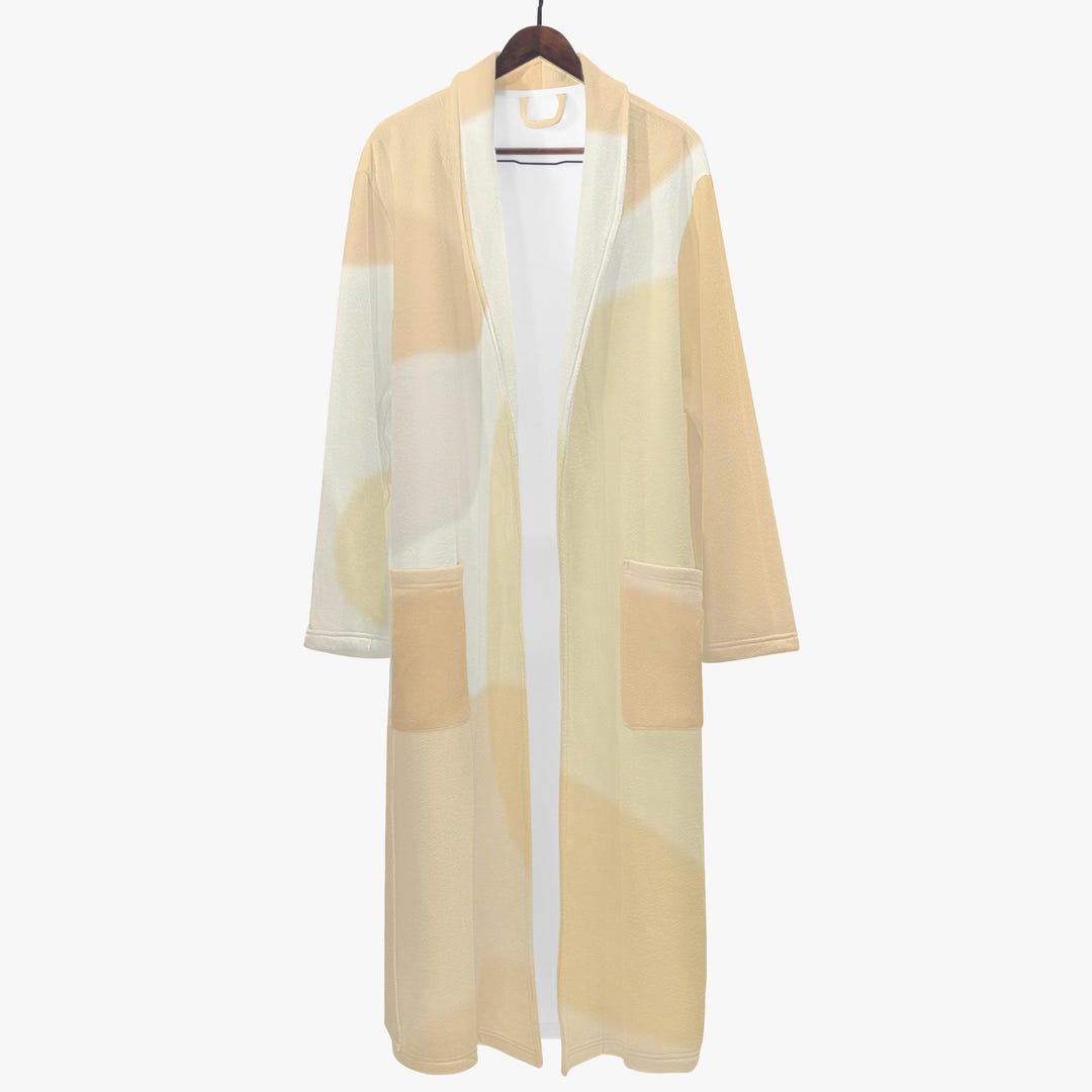 Soft Earth Tone Robe, Men's Beige Minimalist Abstract Sleepwear ...