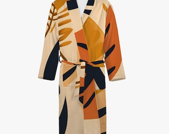 Vintage Bohemian Dreamscape Men's Robe – Abstract Geometric Polyester Flannel