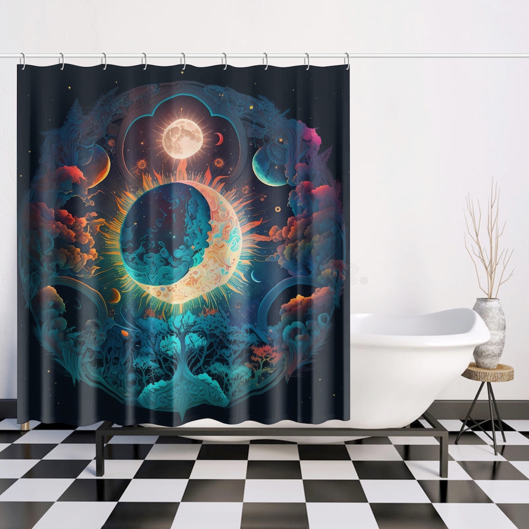 Floral Moon Sanctuary: Earth Moon Space Shower Curtain Set With Sense ...