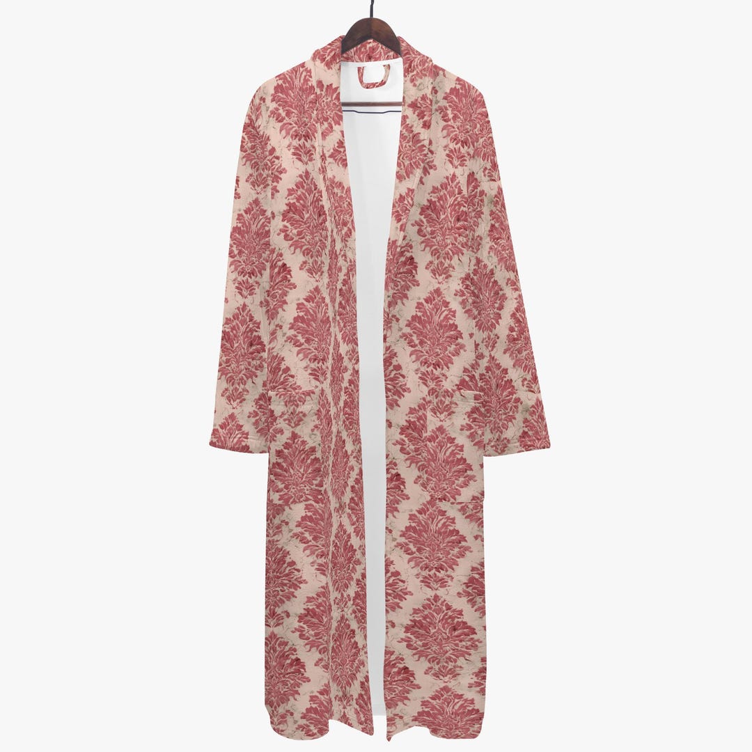 Flower Robe For Men Floral Bathrobe Vintage Botanical Damask Print Men's Robe in Dusty Rose ...