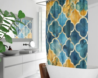 Shower Curtain -Quick-drying - Waterproof with 12-Hooks Geometric Vintage Colorful - Bathroom Housewarming Shower Gift  - Rainbow Bath Drape