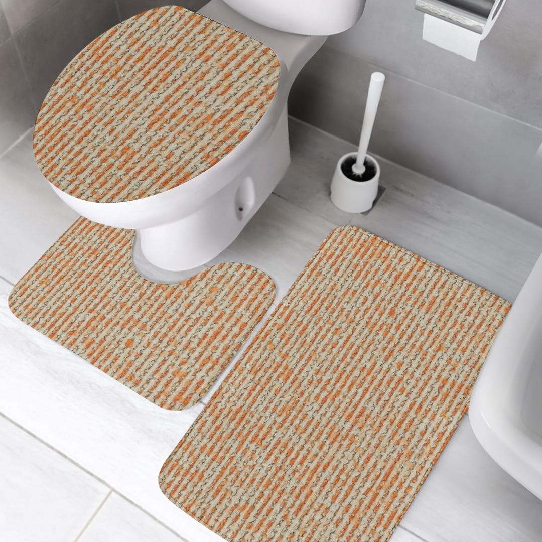 Boho Stripe Bathroom Rug Set - Orange Cream Velvet, 3 Pieces - Etsy