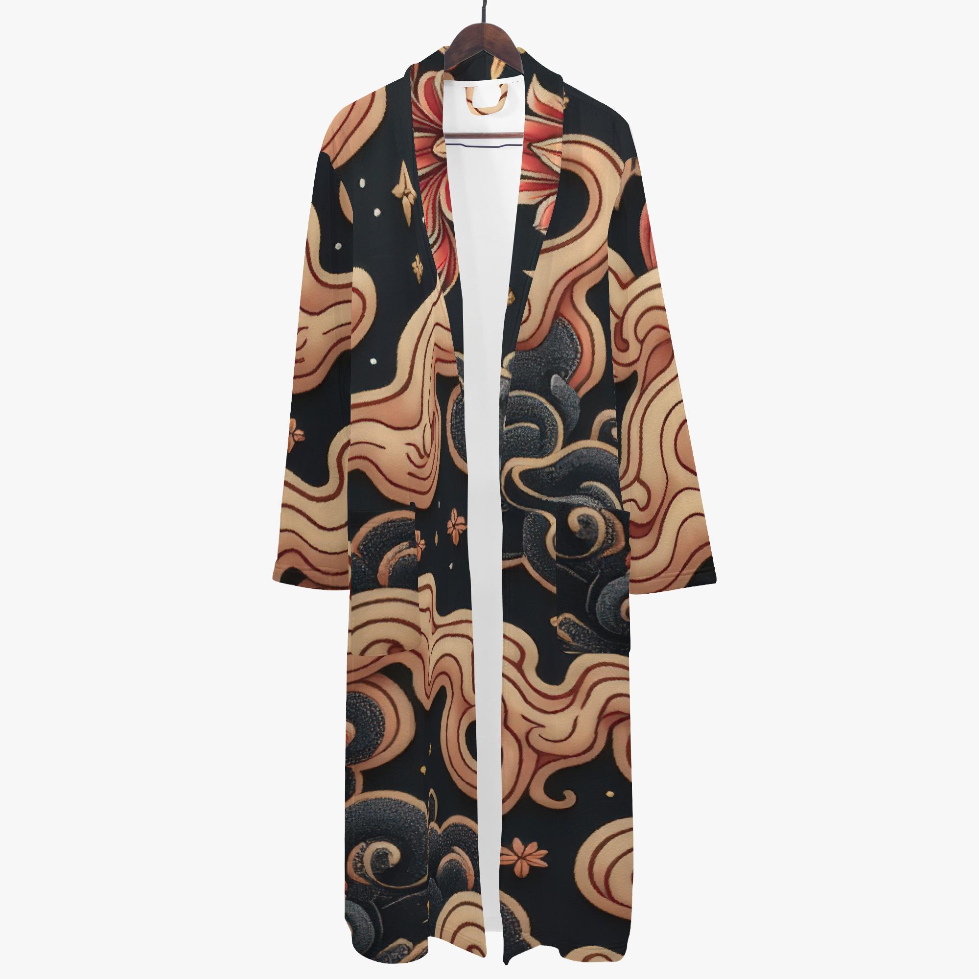 Samurai Robe Design Samurai Bathrobe Japanese Cloud Wave Art Black Beige Rust Bohemian Men ...