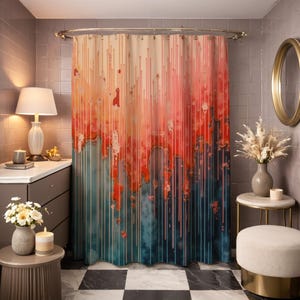 Coral Shower Curtain, Modern Bathroom Curtain, Abstract Ocean Drip, Coastal Expressionist