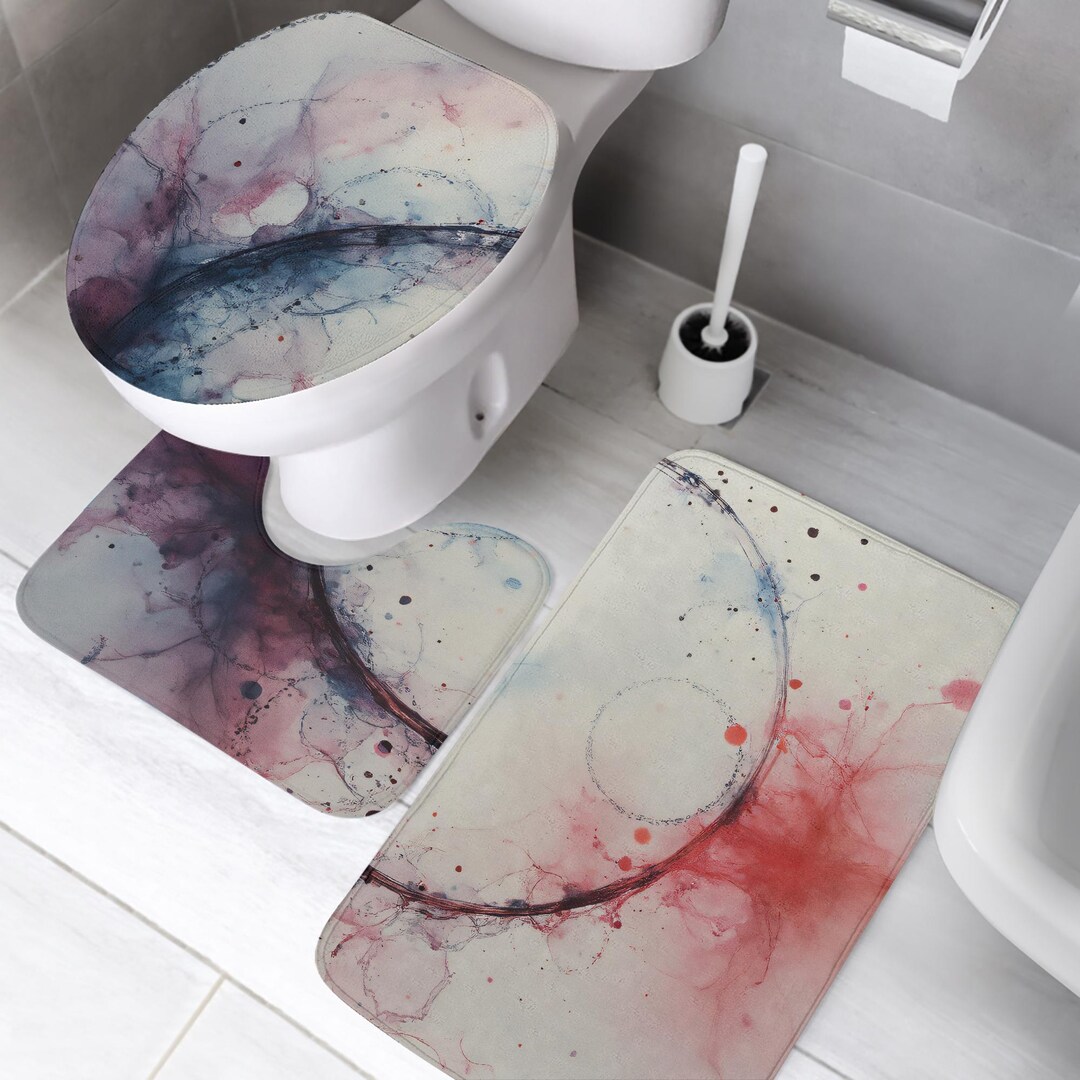 Abstract Watercolor Bathroom Rug Set: Pink Blue Fluid Art, 3 Pieces - Etsy