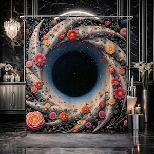 Surreal Floral Vortex Shower Curtain, Colorful Swirling Flower Art, Abstract Infinite Loop Print