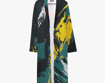 Vintage Samurai Men's Bathrobe: Burgundy, Bohemian Style