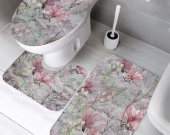 Toilettenmatten-Set, Springtime Splendor: Luxuriöse florale Badezimmermatten - Bereichern Sie Ihr Badezimmer mit den Farben der Natur - Wasseraufnahme 3er-Set