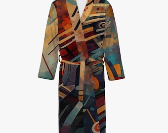Men's Bathrobe: Abstract Art Print - Soft, Breathable Fabric