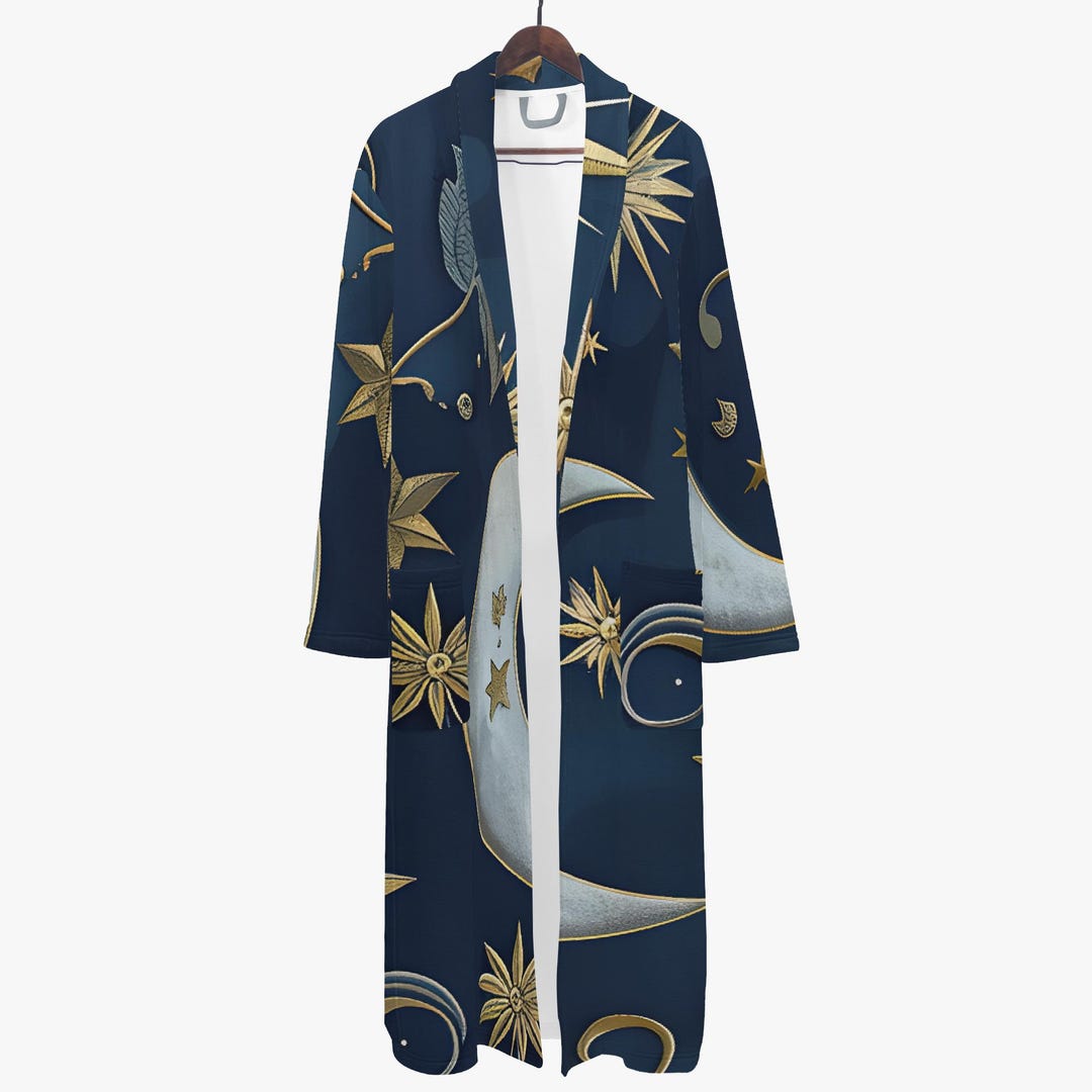 Celestial Bathrobe Art Deco Sun Moon Stars Navy Gold Minimalist ...