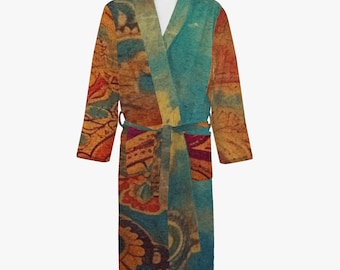 Men's Bohemian Bathrobe: Samurai Design Lounge Robe (Lightweight, Soft)