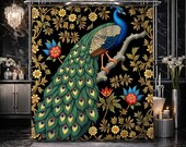 William Morris Peacock Shower Curtain: Royal Bird Botanical Print