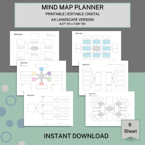 Mapa Mental | Mapa Mental Imprimível | Mapa Mental Editável | Brainstorm | A4 Paisagem | Planilha | Planejador de Estudos | Planejador de Mapas | Modelo | Mapeamento