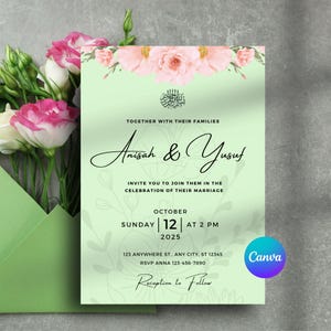 Muslimische Hochzeitseinladungsvorlage, Islamische Nikah Einladungskarte, Bearbeitbare Einladung, Digitale Islamische Hochzeitskarte, Nikah Einladungskarte