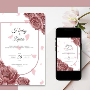 Florale Hochzeitseinladung | Hochzeitseinladung | Schlichte Einladung | Party Einladung | Bearbeitbare Einladungen | Digital Einladungen | Karten