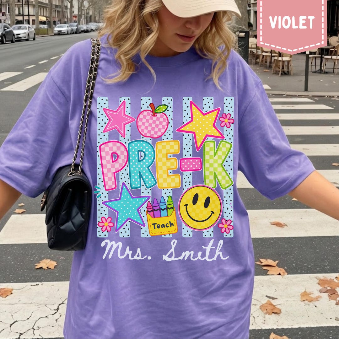 Comfort Color Custom Pre-K Teacher Shirt, Personalized Preschool Teacher Tee, Back To Scho