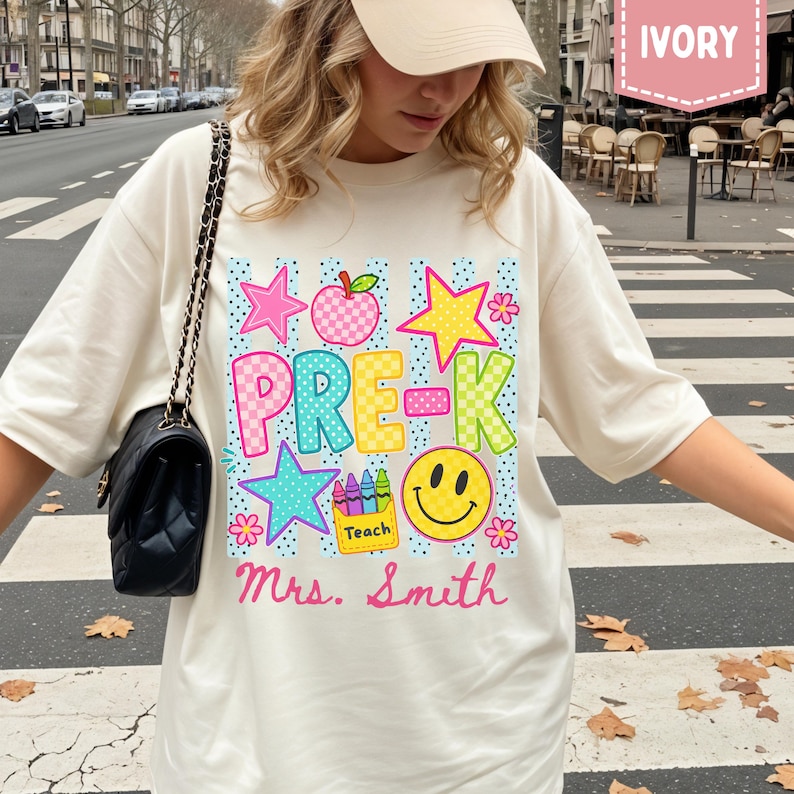 Comfort Color Custom Pre-K Teacher Shirt, Personalized Preschool Teacher Tee, Back To School Gift, PreK Teacher Name Shirt, Teacher Gift imagem 2