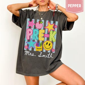 Comfort Color Custom Pre-K Teacher Shirt, Personalized Preschool Teacher Tee, Back To School Gift, PreK Teacher Name Shirt, Teacher Gift Pepper