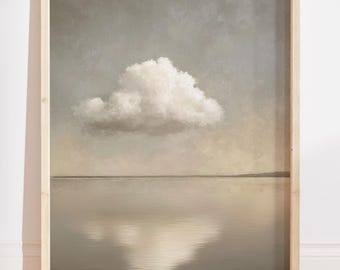 Reproduction peinture à l'huile beige nuage, décoration neutre pour chambre de bébé