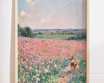 Obraz olejny "Dziki kwiat" z pastelami Moneta, sztuka chihuahua, kwiatowy krajobraz na ścianę