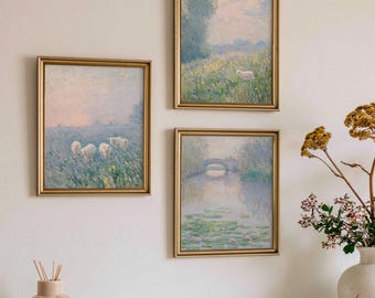 Monet Style Wall Art Prints, Whimsical Nursery Decor, Pastel Painting Print Set of 3