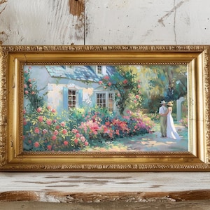 Romantic French Country Garden Print, Antique French Cottage Decor, Impressionist Wall Art, Countryside Prints, Vintage Pastel Oil Painting