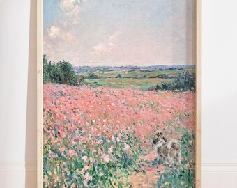 Shih Tzu Oil Painting Print, Monet Wildflower Floral Landscape Dog Art, Dog Lover Gift