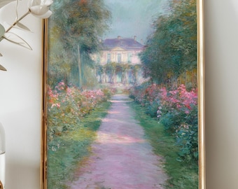 Monet Style Floral Print, French Countryside Pastel Oil Painting